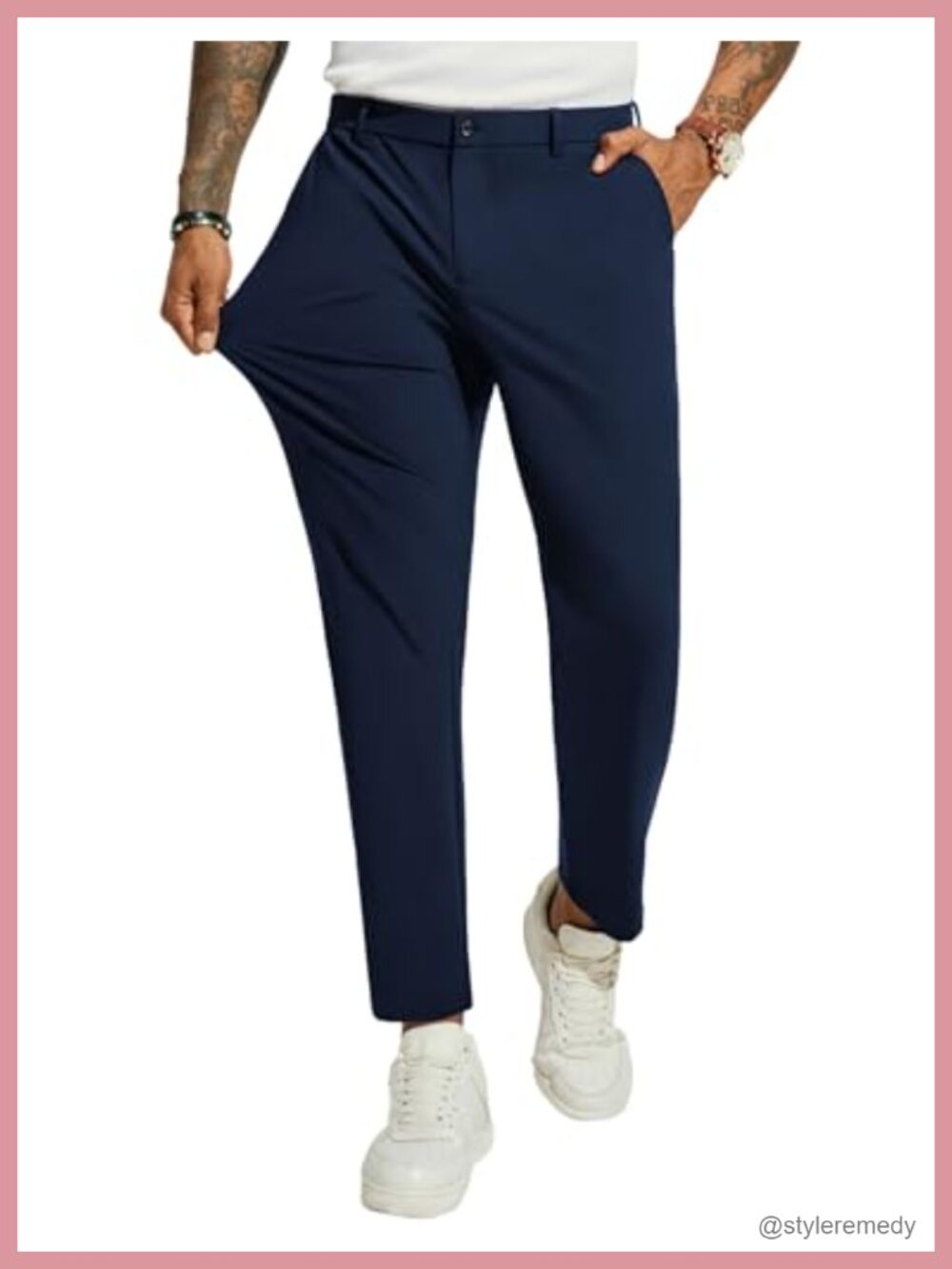 Men's 4-Way Stretch Golf Pants Slim Fit Tapered Dress Trousers Lightweight